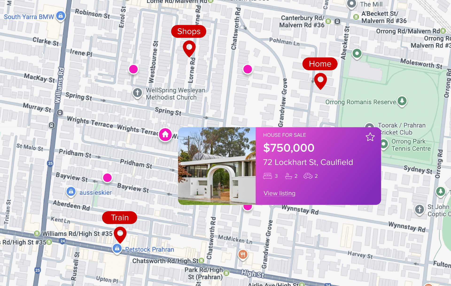 Map from Your rental to 72 Lockhart St, Caulfield